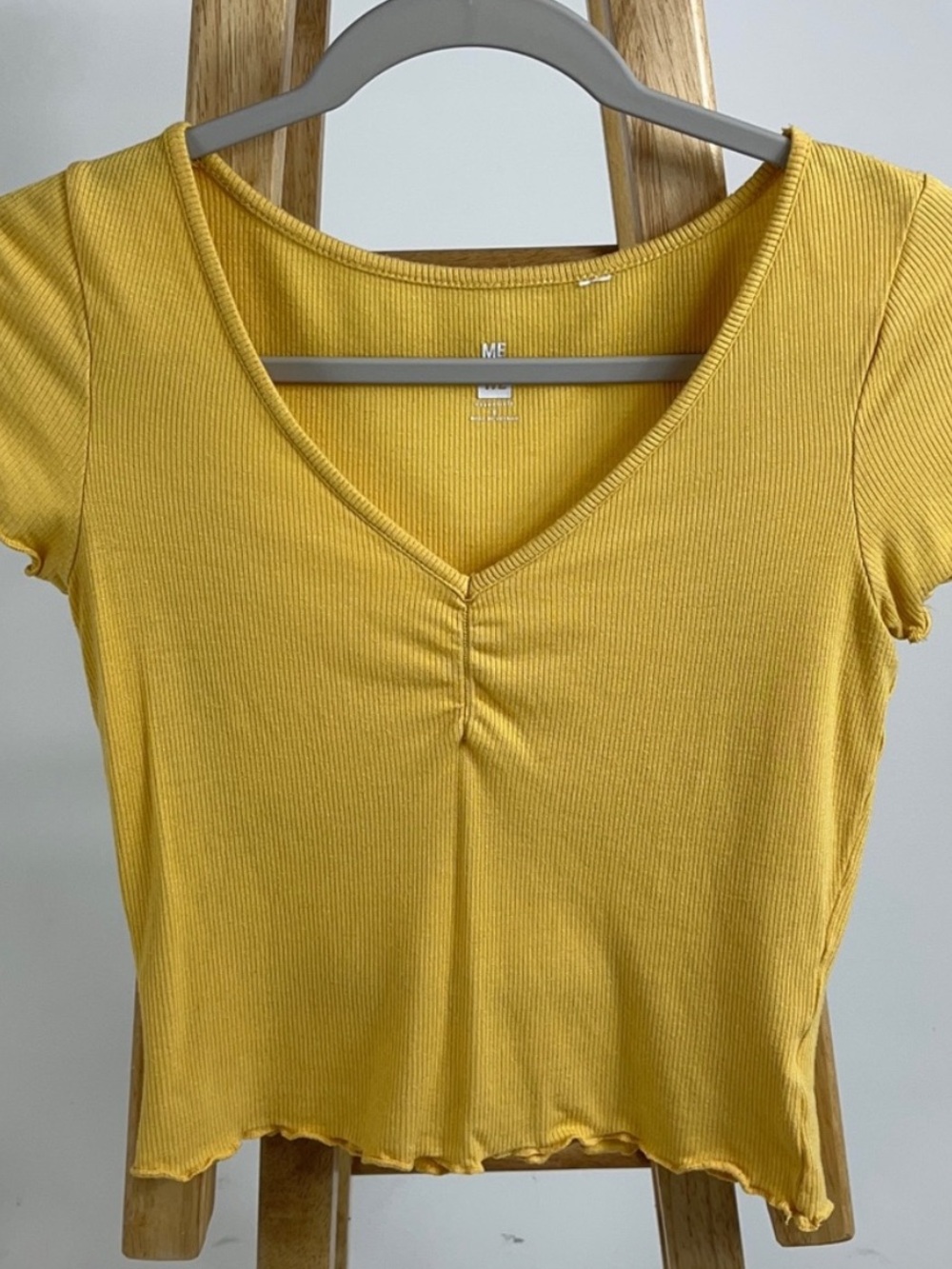 Me to We Ribbed V-Neck Crop Top in Mustard Yellow